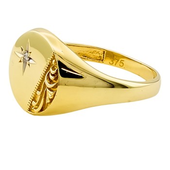 9ct gold Diamond Signet Ring size U